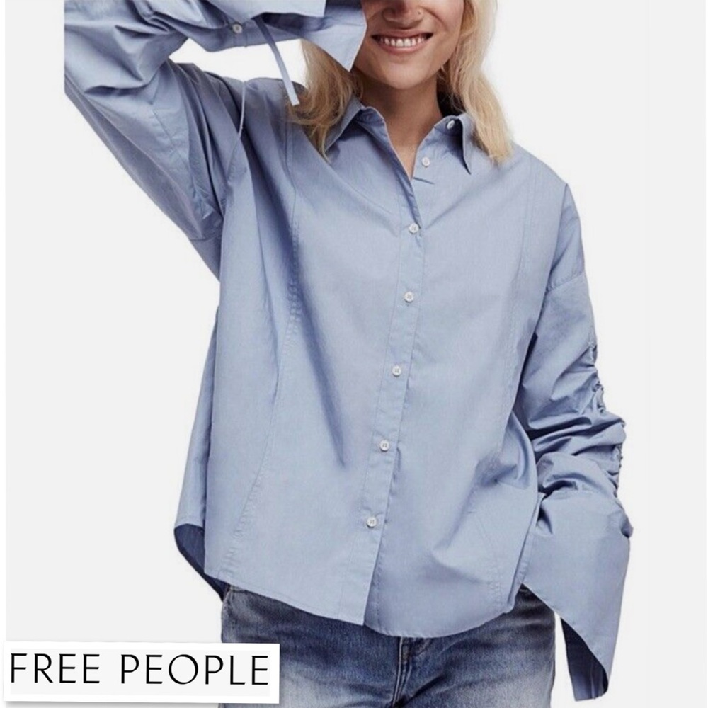 Free People Pale Blue Oversized Button-Down Shirt